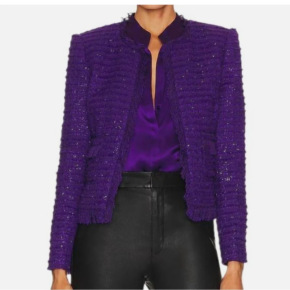 L’Agence Women's Angelina Tweed Blazer Boucle Jacket Deep Violet Purple Size 8